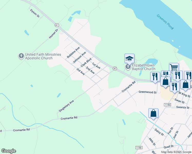 map of restaurants, bars, coffee shops, grocery stores, and more near 301 Jessup Avenue in Elizabethtown