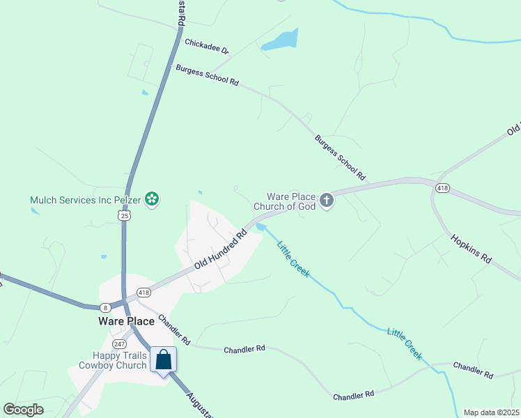 map of restaurants, bars, coffee shops, grocery stores, and more near 2050 South Carolina 418 in Pelzer
