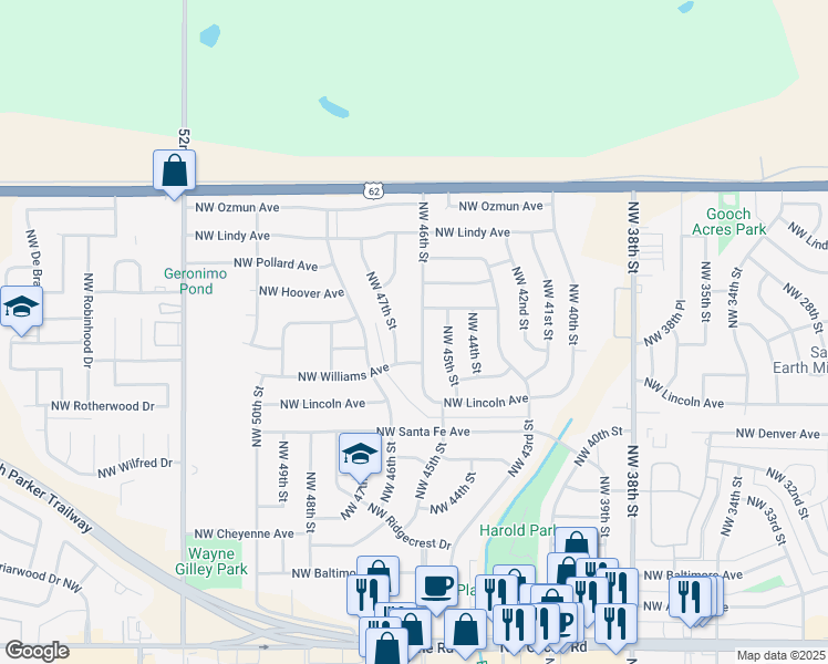 map of restaurants, bars, coffee shops, grocery stores, and more near 2310 46th Street in Lawton