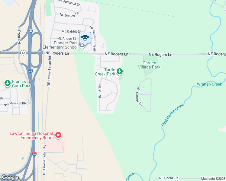 map of restaurants, bars, coffee shops, grocery stores, and more near 918 Northeast Pheasant Lane in Lawton