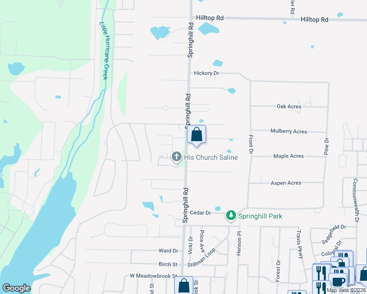 map of restaurants, bars, coffee shops, grocery stores, and more near 5550 Village Loop in Benton