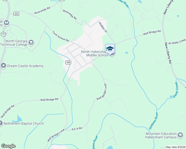 map of restaurants, bars, coffee shops, grocery stores, and more near 1267 Wall Bridge Loop in Clarkesville
