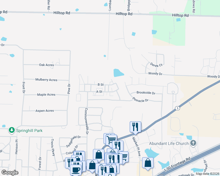 map of restaurants, bars, coffee shops, grocery stores, and more near 8 East Citron Street in Bryant