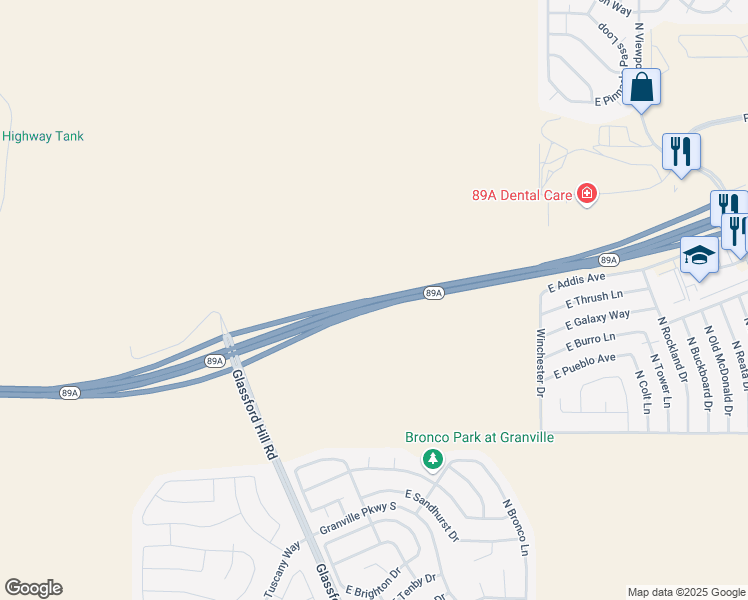map of restaurants, bars, coffee shops, grocery stores, and more near Arizona 89A in Prescott Valley