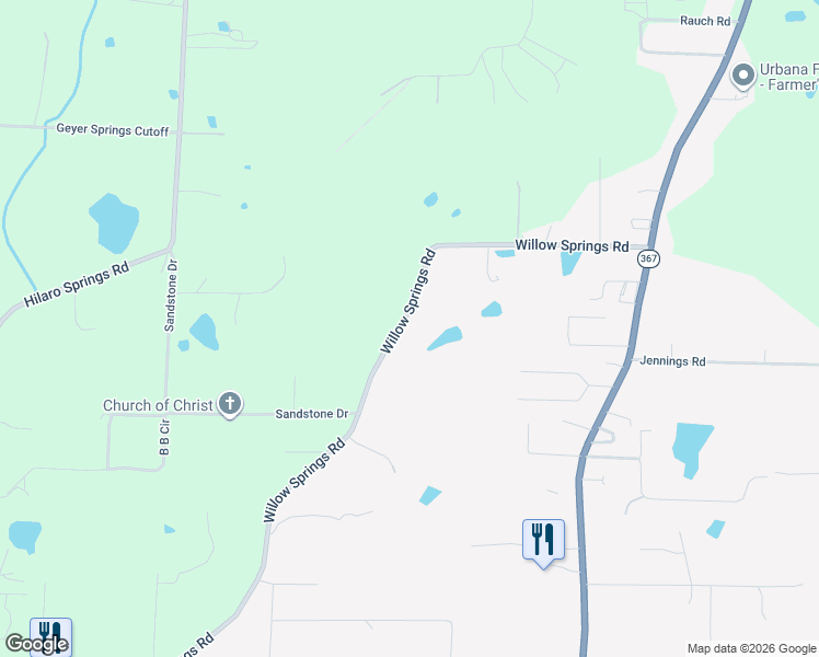 map of restaurants, bars, coffee shops, grocery stores, and more near 2815 Willow Springs Road in Little Rock