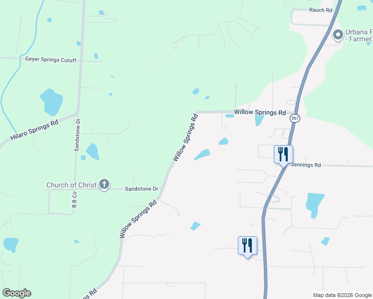 map of restaurants, bars, coffee shops, grocery stores, and more near 2815 Willow Springs Road in Little Rock