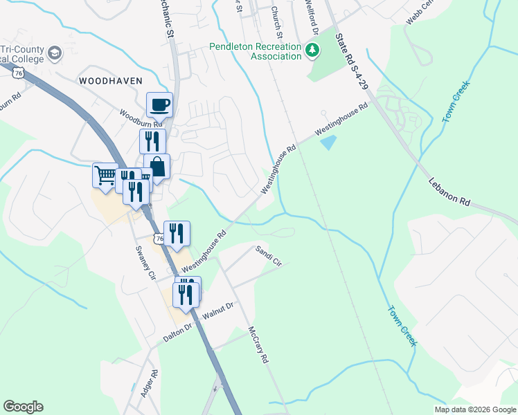 map of restaurants, bars, coffee shops, grocery stores, and more near 300 Westinghouse Road in Pendleton