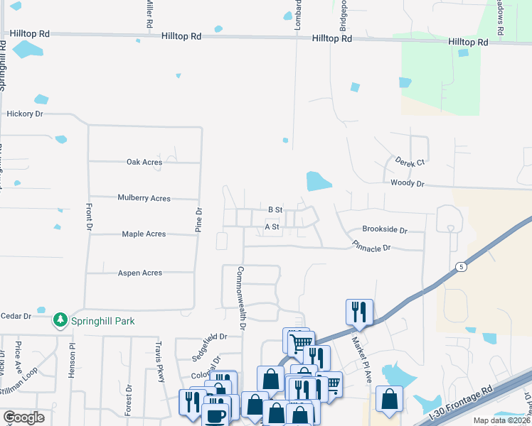 map of restaurants, bars, coffee shops, grocery stores, and more near 221 A Street in Bryant