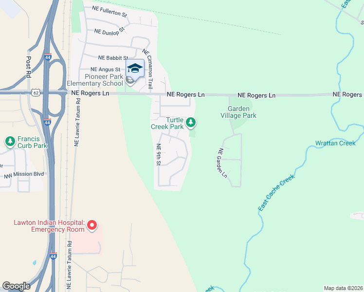 map of restaurants, bars, coffee shops, grocery stores, and more near 918 Northeast Pheasant Lane in Lawton