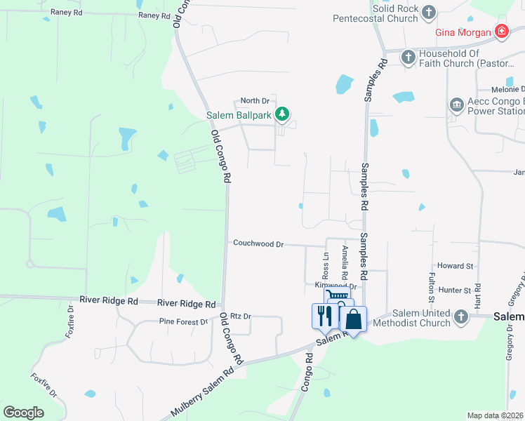 map of restaurants, bars, coffee shops, grocery stores, and more near 7782 Congo Road in Benton