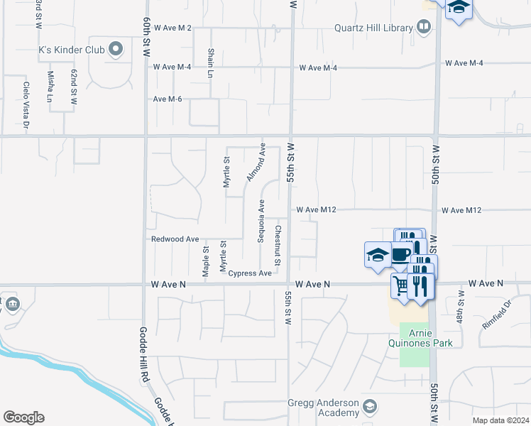 map of restaurants, bars, coffee shops, grocery stores, and more near 5545 Pine Avenue in Quartz Hill