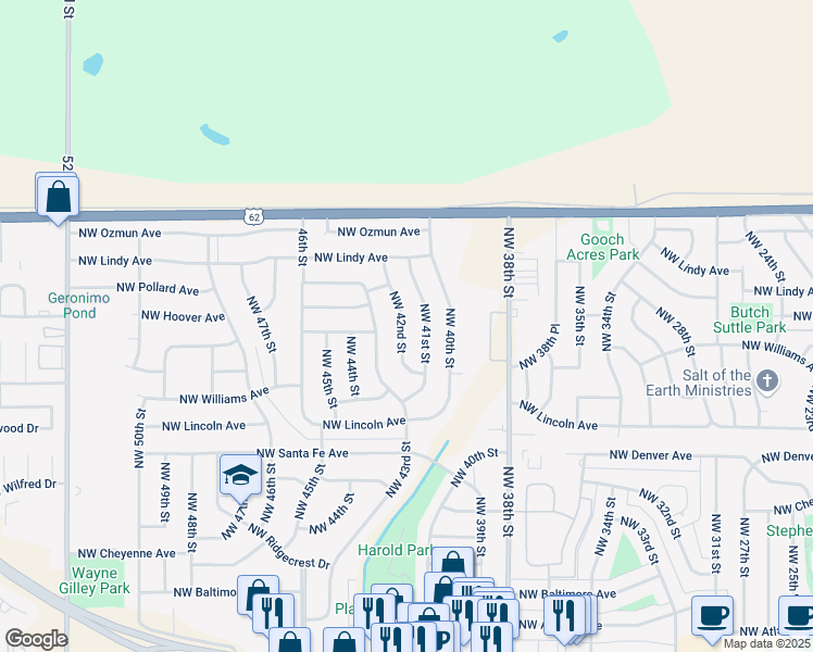 map of restaurants, bars, coffee shops, grocery stores, and more near 2417 Northwest 42nd Street in Lawton