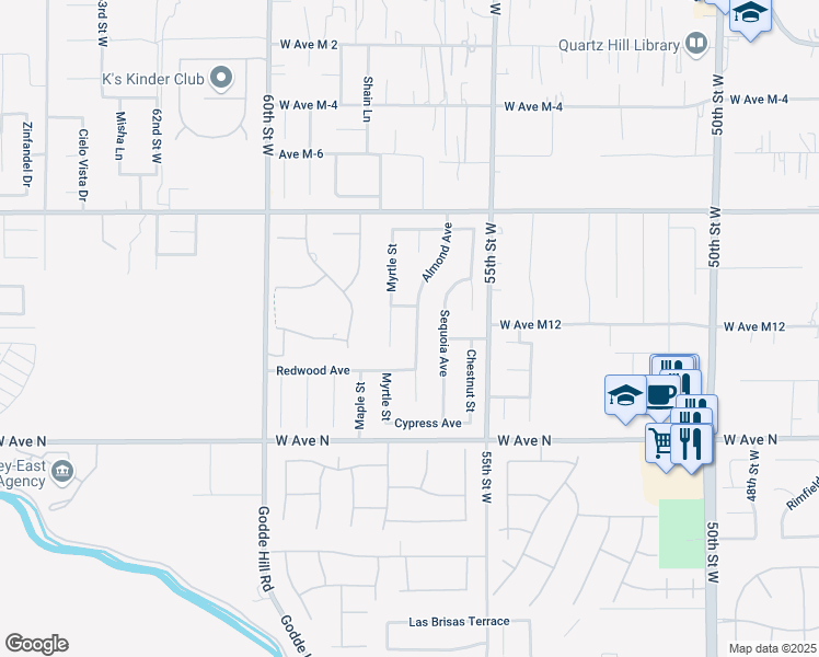 map of restaurants, bars, coffee shops, grocery stores, and more near 41365 Almond Avenue in Palmdale