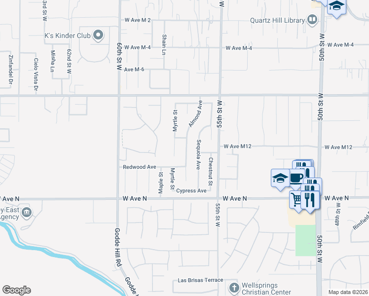 map of restaurants, bars, coffee shops, grocery stores, and more near 41365 Almond Avenue in Palmdale