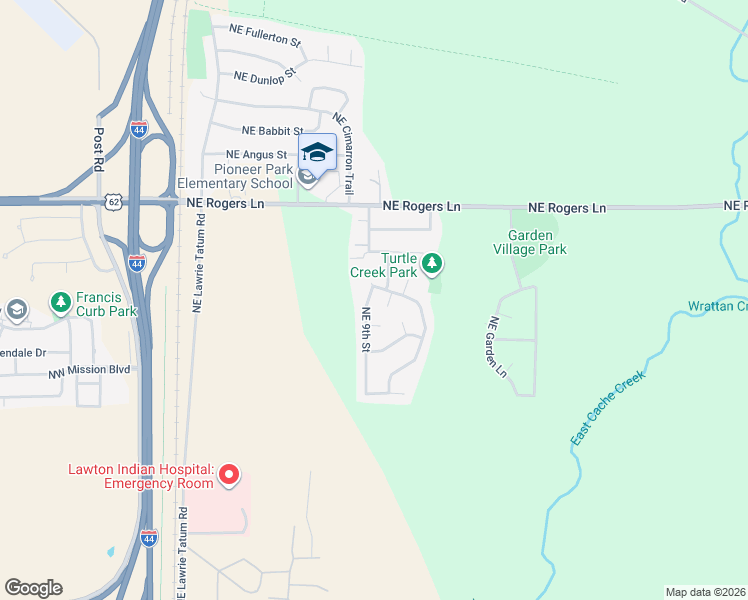 map of restaurants, bars, coffee shops, grocery stores, and more near 2703 Northeast Turtle Creek Drive in Lawton
