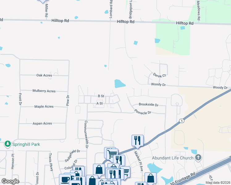map of restaurants, bars, coffee shops, grocery stores, and more near 14 Abbie Lane in Bryant