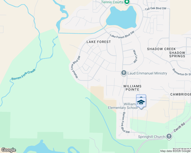 map of restaurants, bars, coffee shops, grocery stores, and more near 109 Walnut Cove Boulevard Southwest in Huntsville