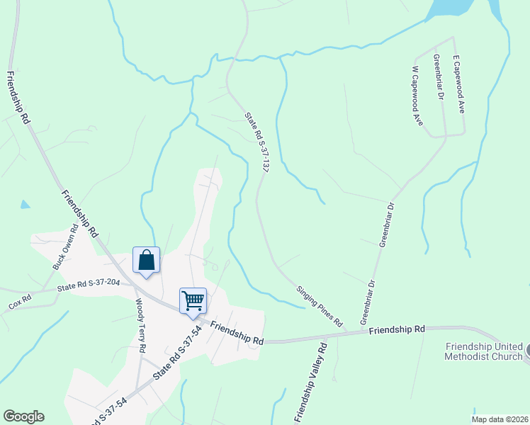 map of restaurants, bars, coffee shops, grocery stores, and more near 543 Singing Pines Road in Seneca