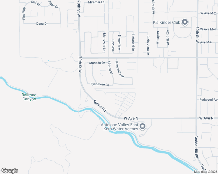 map of restaurants, bars, coffee shops, grocery stores, and more near 6710 Sycamore Lane in Palmdale