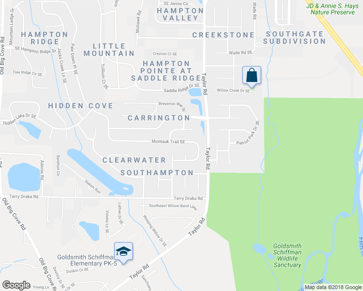 map of restaurants, bars, coffee shops, grocery stores, and more near 4945 Montauk Trail Southeast in Owens Cross Roads