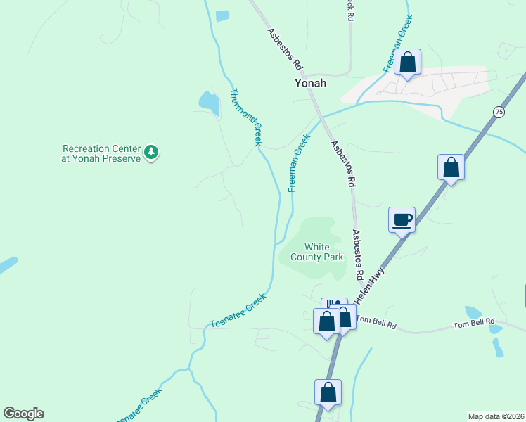map of restaurants, bars, coffee shops, grocery stores, and more near 591 Yonah Valley Road in Cleveland