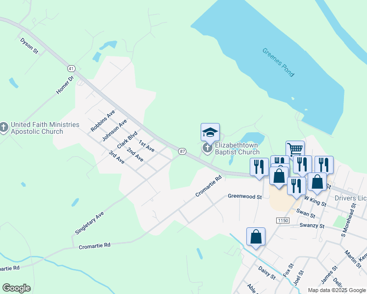 map of restaurants, bars, coffee shops, grocery stores, and more near 2000 West Broad Street in Elizabethtown