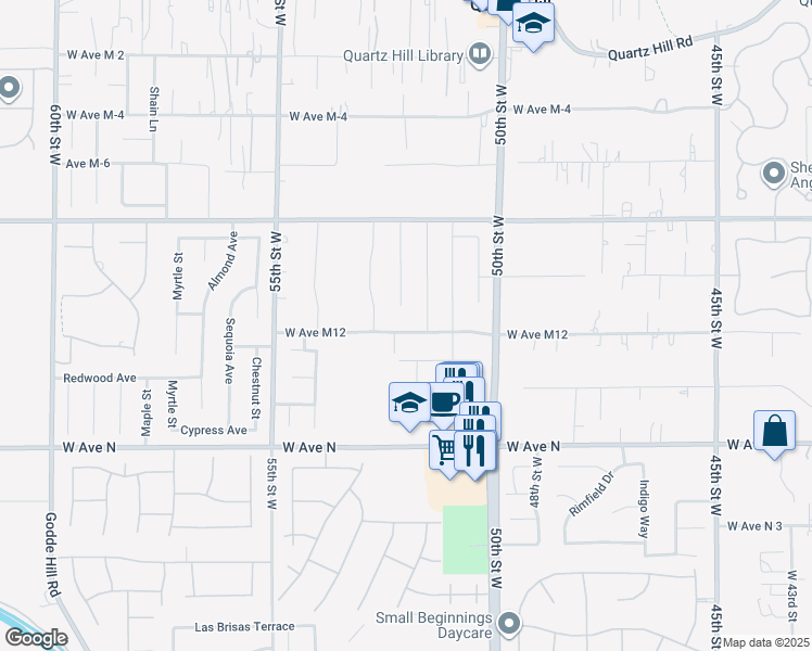 map of restaurants, bars, coffee shops, grocery stores, and more near 5155 West Avenue M12 in Quartz Hill
