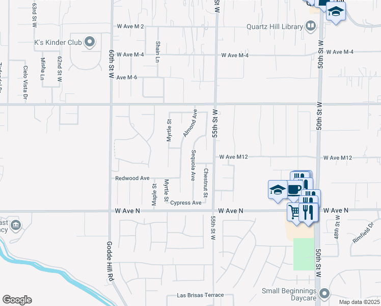 map of restaurants, bars, coffee shops, grocery stores, and more near 41417 Sequoia Avenue in Quartz Hill