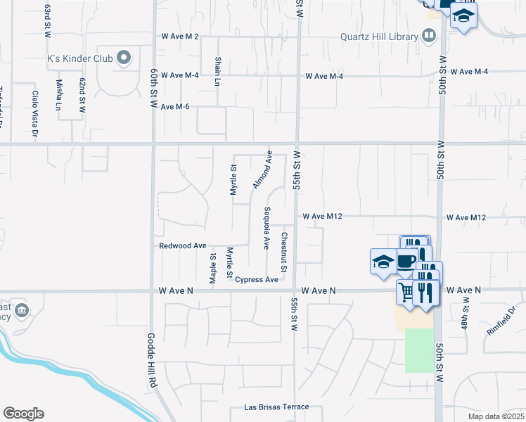 map of restaurants, bars, coffee shops, grocery stores, and more near 41417 Sequoia Avenue in Quartz Hill