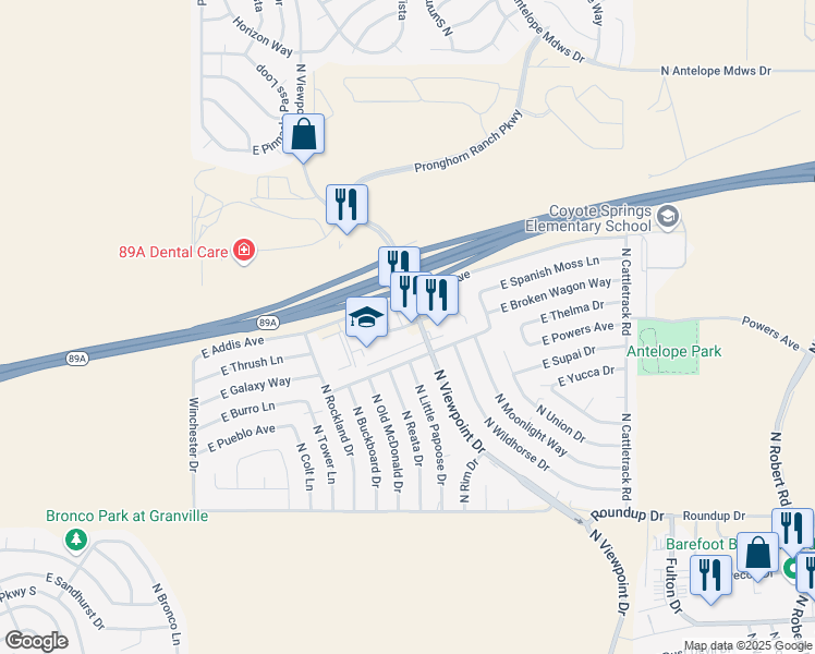 map of restaurants, bars, coffee shops, grocery stores, and more near 7497 East Addis Avenue in Prescott Valley