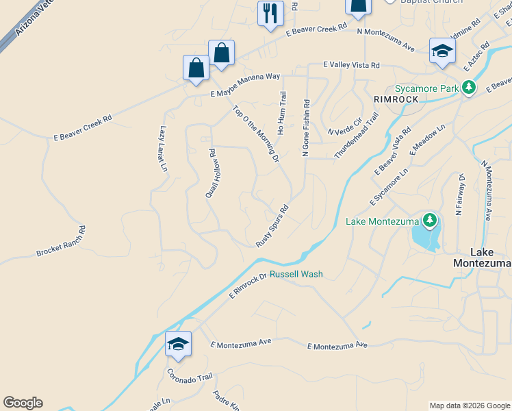 map of restaurants, bars, coffee shops, grocery stores, and more near 4540 N Drifting Sands Rd in Lake Montezuma