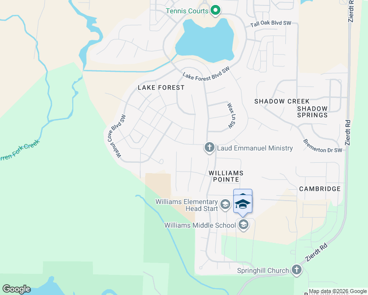 map of restaurants, bars, coffee shops, grocery stores, and more near 13 Youpon Drive Southwest in Huntsville