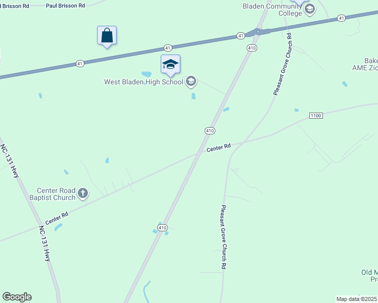 map of restaurants, bars, coffee shops, grocery stores, and more near 1916 Center Road in Bladenboro