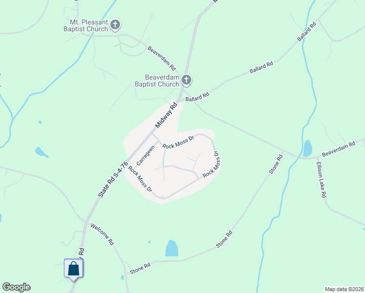 map of restaurants, bars, coffee shops, grocery stores, and more near 177 Rock Moss Drive in Williamston