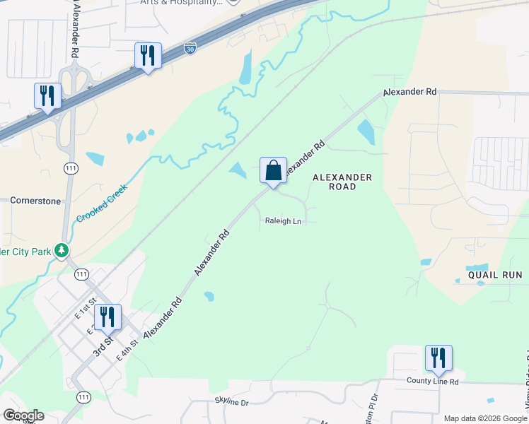 map of restaurants, bars, coffee shops, grocery stores, and more near 3 Savannah Lane in Alexander
