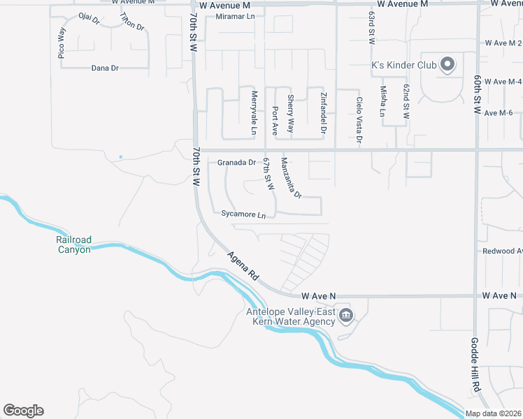 map of restaurants, bars, coffee shops, grocery stores, and more near 6723 Sycamore Lane in Palmdale