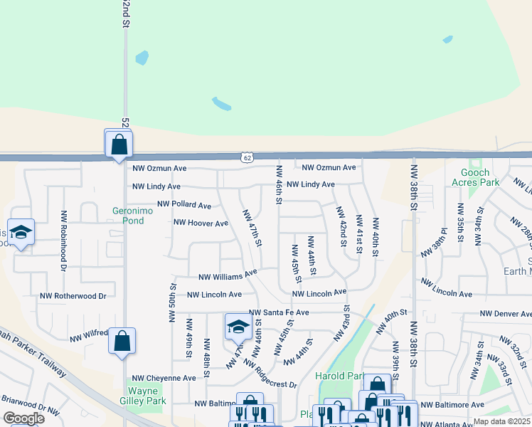 map of restaurants, bars, coffee shops, grocery stores, and more near 2328 46th Street in Lawton