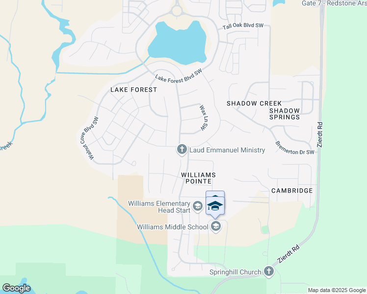 map of restaurants, bars, coffee shops, grocery stores, and more near Holly Park Boulevard Southwest in Huntsville