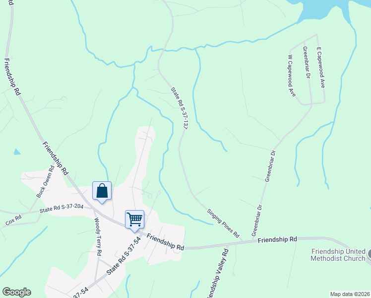 map of restaurants, bars, coffee shops, grocery stores, and more near 543 Singing Pines Road in Seneca