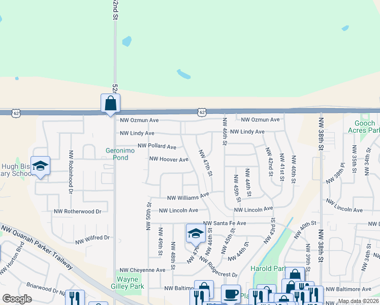 map of restaurants, bars, coffee shops, grocery stores, and more near 2329 Northwest Austin Drive in Lawton