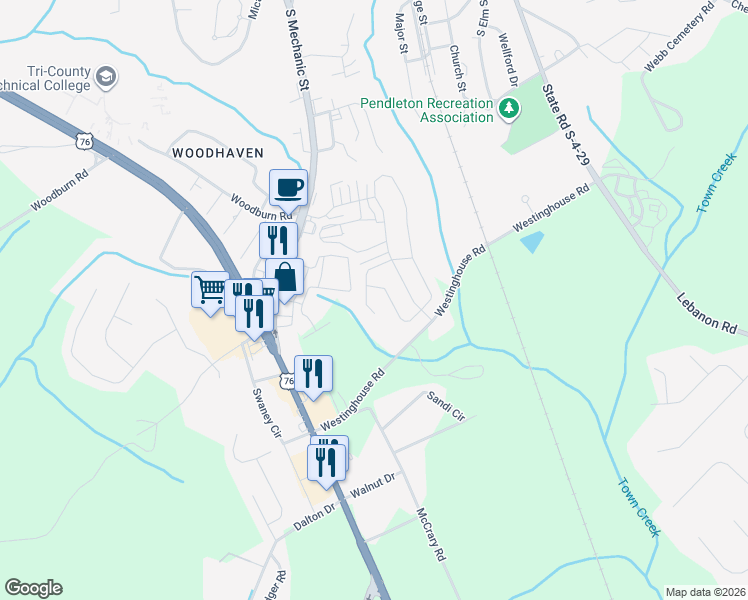 map of restaurants, bars, coffee shops, grocery stores, and more near 300 Westinghouse Road in Pendleton