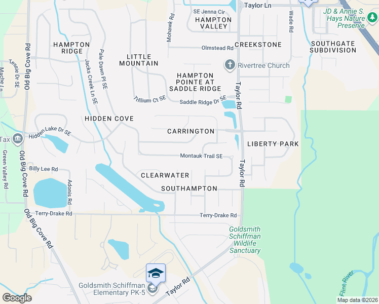 map of restaurants, bars, coffee shops, grocery stores, and more near 5008 Montauk Trail Southeast in Owens Cross Roads