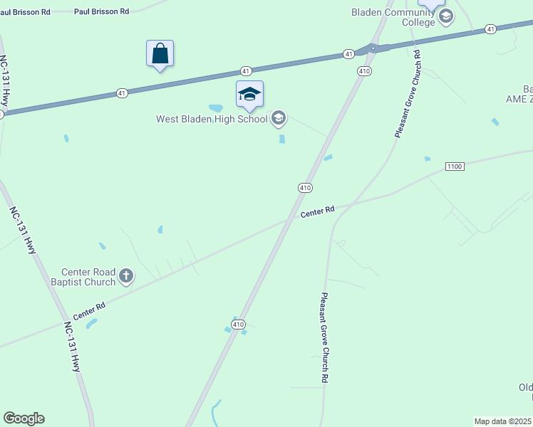 map of restaurants, bars, coffee shops, grocery stores, and more near 1916 Center Road in Bladenboro