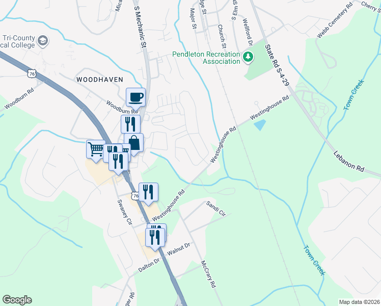 map of restaurants, bars, coffee shops, grocery stores, and more near 300 Westinghouse Road in Pendleton