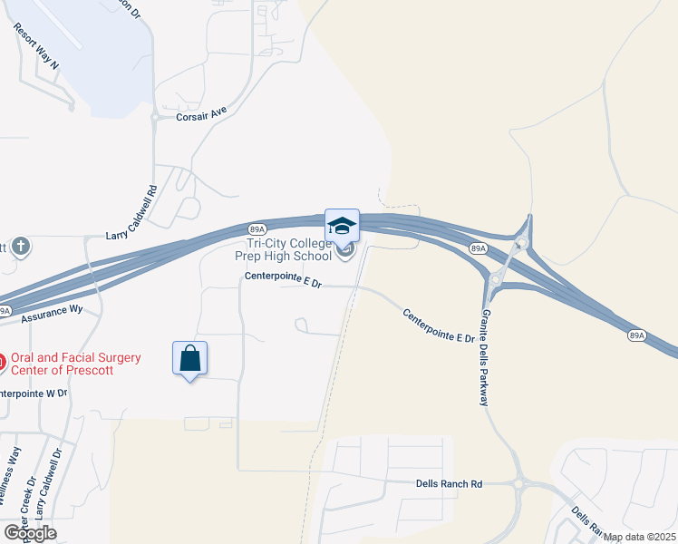 map of restaurants, bars, coffee shops, grocery stores, and more near 5500 Side Road in Prescott