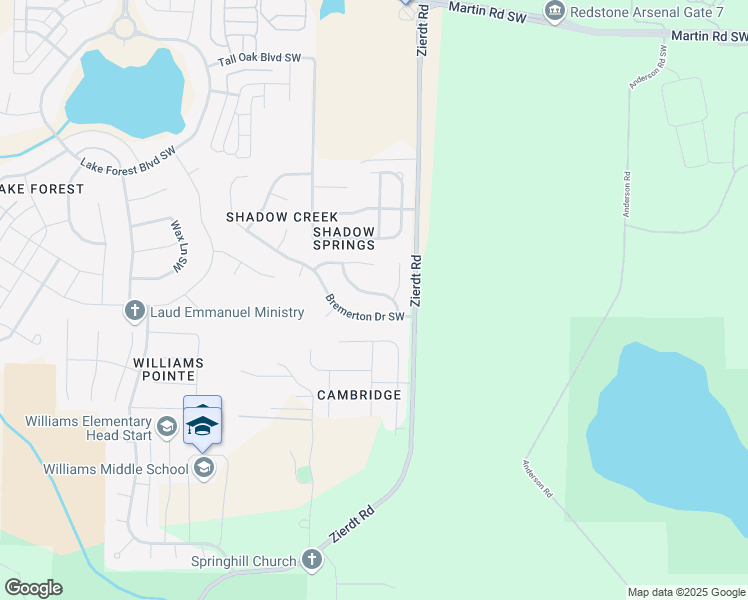 map of restaurants, bars, coffee shops, grocery stores, and more near 109 Wallhaven Drive Southwest in Huntsville
