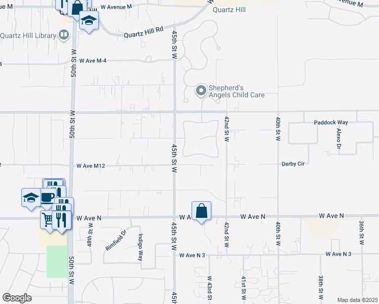 map of restaurants, bars, coffee shops, grocery stores, and more near 4375 West Avenue M 11 in Lancaster