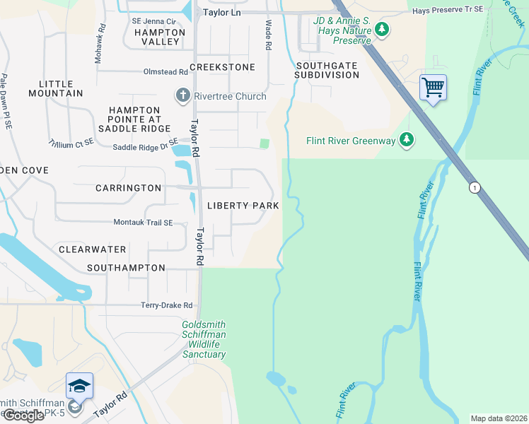 map of restaurants, bars, coffee shops, grocery stores, and more near 5032 Patriot Park Drive Southeast in Owens Cross Roads
