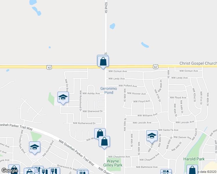 map of restaurants, bars, coffee shops, grocery stores, and more near 4924 Northwest Pollard Avenue in Lawton