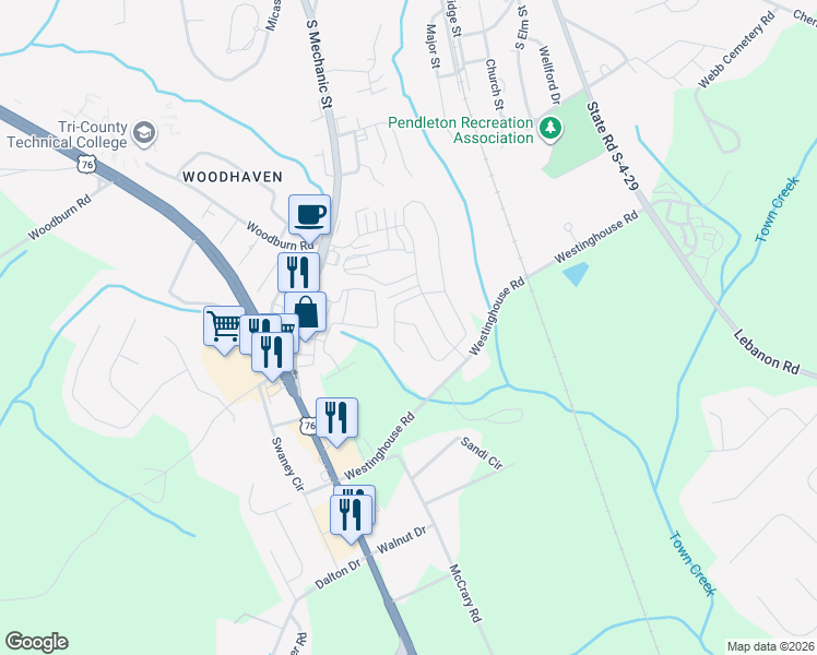 map of restaurants, bars, coffee shops, grocery stores, and more near 300 Westinghouse Road in Pendleton